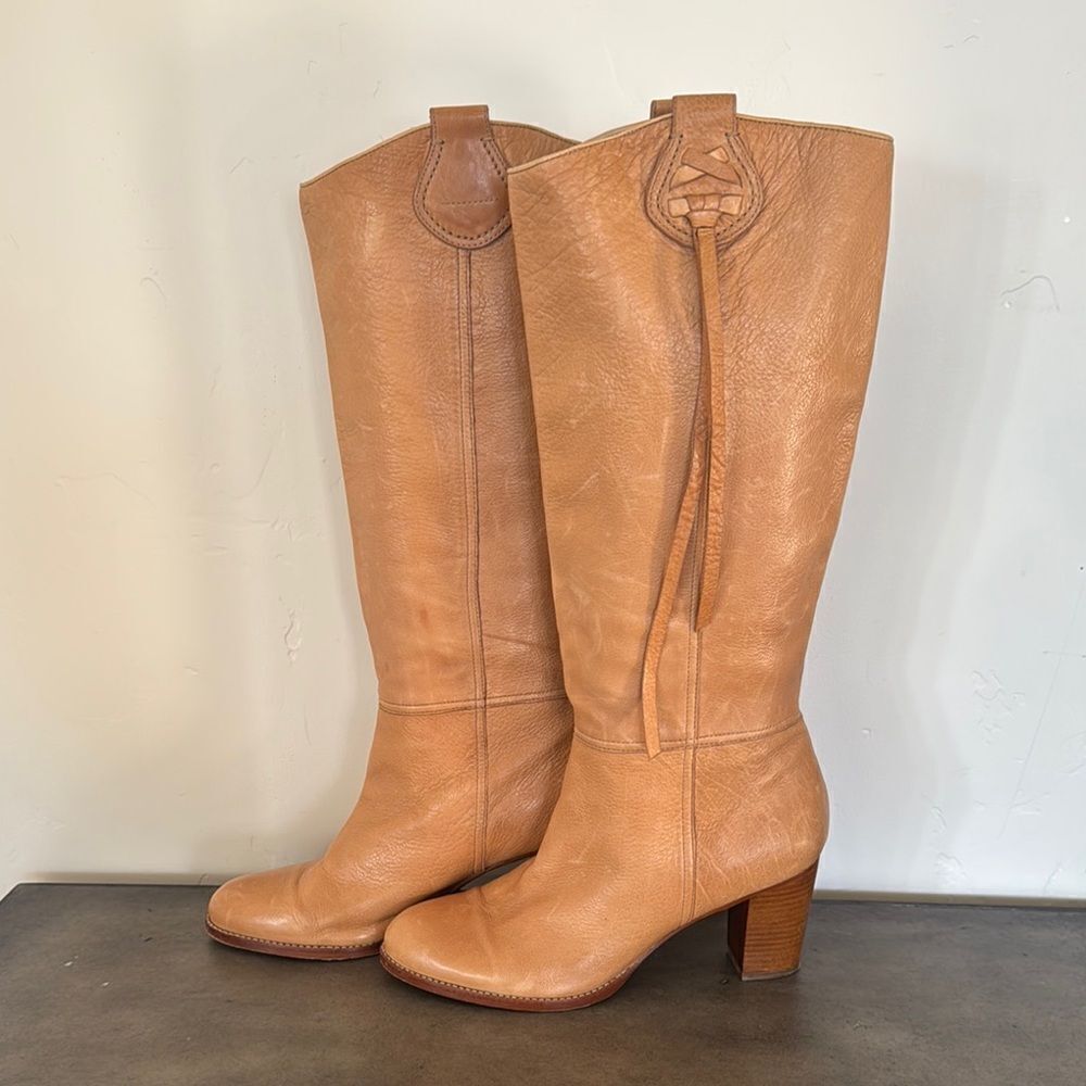 Coach Selena Tan Leather Knee-High Heeled Boots Western Boho Women’s Size 11 EUC